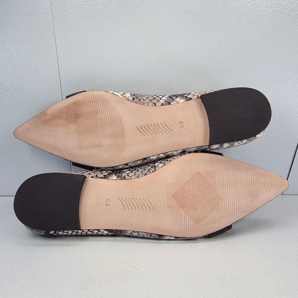 Paige Womens Snakeskin Pointed‎ Toe Alisa Flats Silver Western Buckle Grey Black